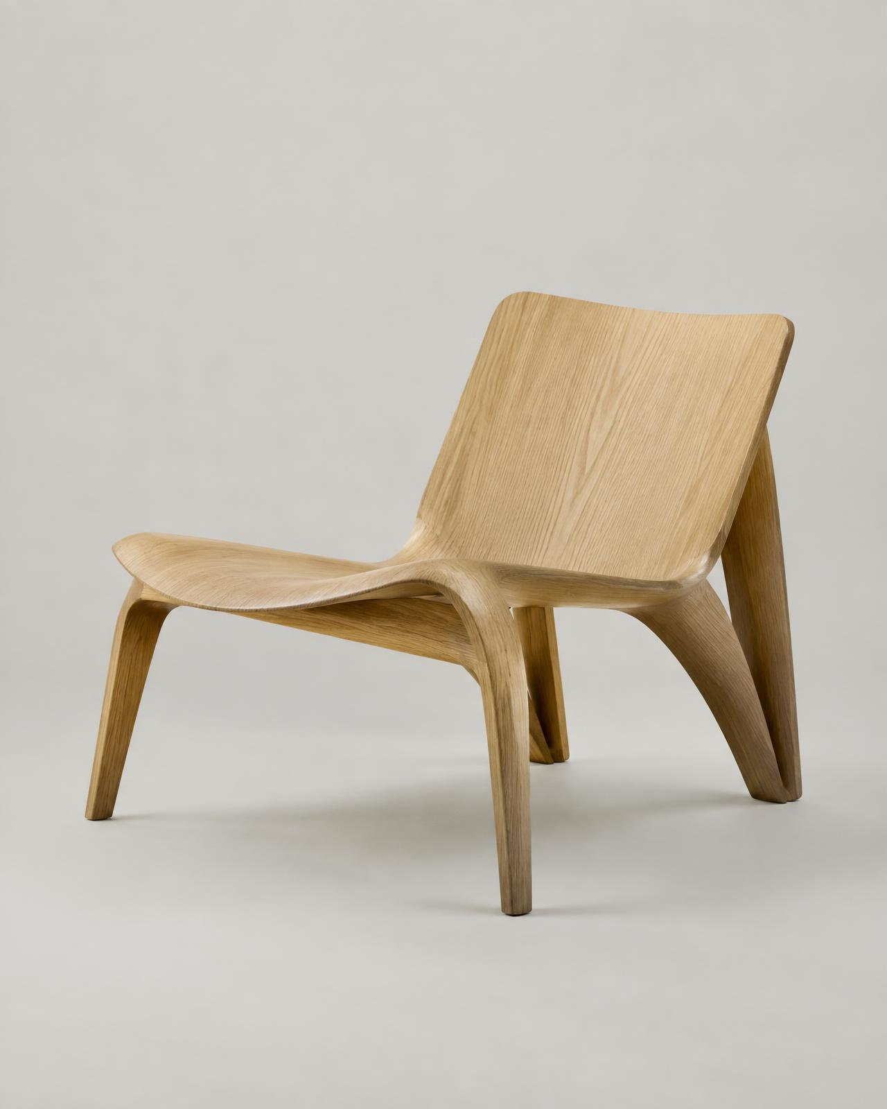 Sculptural oak lounge chair
